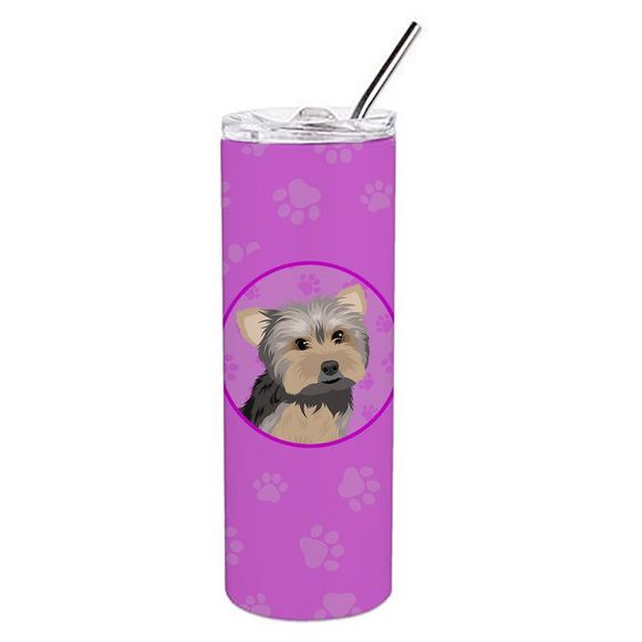 Yorkie Blue and Tan #2 Stainless Steel 20 oz Skinny Tumbler, Pink